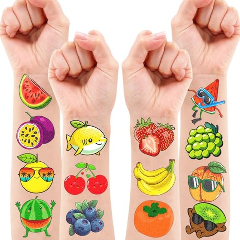 100 PCS Yellow Lemon Birthday Party Decorations Supplies Favors Lemonade Pink Small Lemon Summer Spring Fruit Decor Stickers Temporary Tattoos For Girls Boys Gift School Prizes Rewards (Fruit)