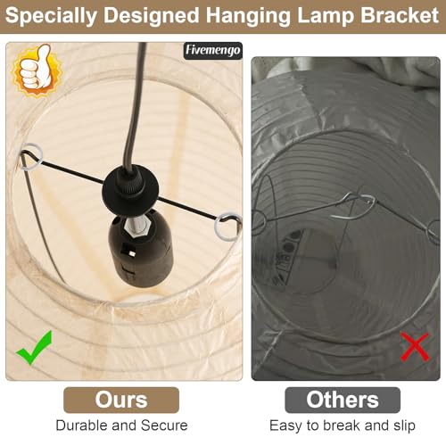 Fivemengo 20in Off-White Paper Pendant Light Kit with Cord & Canopy – Includes Bulb Base, 98in Cord