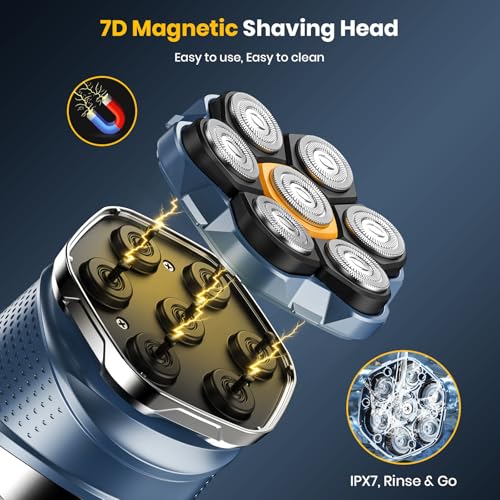 Head Shavers for Bald Men - 7D Electric Head & Face Razor with Travel Case - Blue