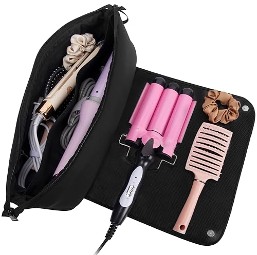 Hair Tools Organizer Travel Bag with Heat-Resistant Mat for Styling