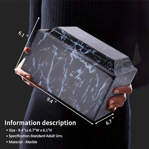 Black Marble Cremation Urn Vault for Human Ashes - Adult Sized, Ground Burial & Memorial