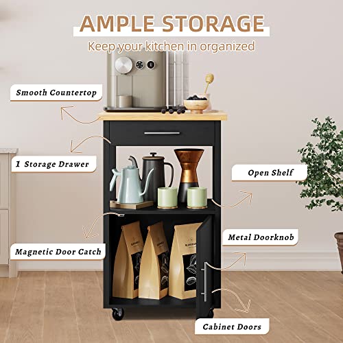 Shintenchi Kitchen Island Cart with Storage - Black, 22 Inch Mobile Microwave Table