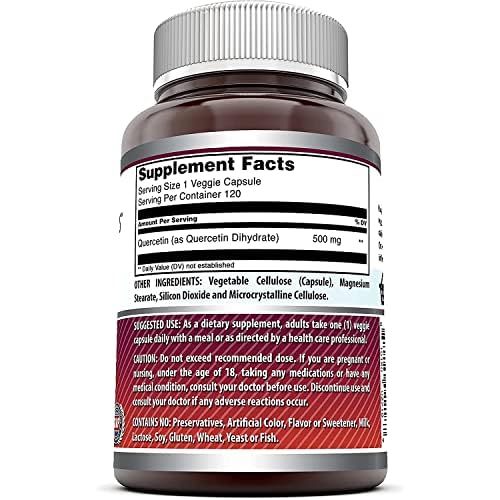 Amazing Formulas Quercetin 500mg Veggie Capsules Supplement | Non-GMO | Gluten Free | Supports Overall Health & Well Being (120 Count | 3 Pack)