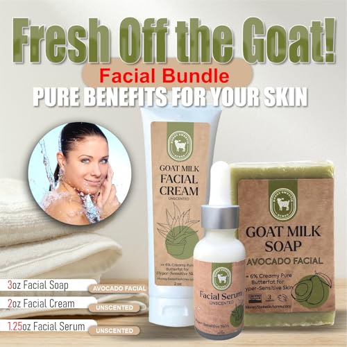Honey Sweetie Acres All-Natural Skincare Bundle ? Avocado Cleansing Bar, Vitamin B Serum & Goat Milk Cream ? Hypoallergenic, Fragrance-Free for Sensitive Skin