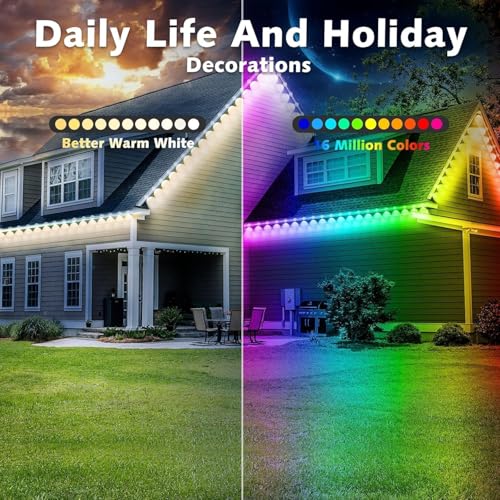 Outdoor RGB LED String Lights Waterproof Smart App Control 200FT
