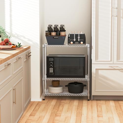 Chrome 3-Tier Metal Wire Storage Rack - 750 lbs Capacity, Adjustable Shelves