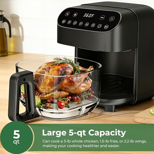 5 QT Glass Air Fryer with Digital Touch Control - Black