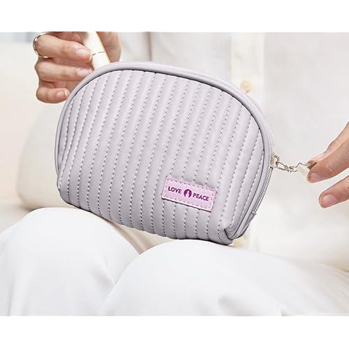 Makeup Bag Set of 3, Toiletry Bag for Women, Small Makeup Bag for Purse, Cute Quilted Cosmetic Bag for Travel, Gift for Women, Light Purple