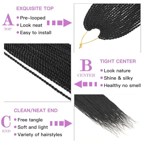 ZRQ 24 Inch Senegalese Twist Crochet Hair Prelooped 25 Strands Pack of 8, 1B#
