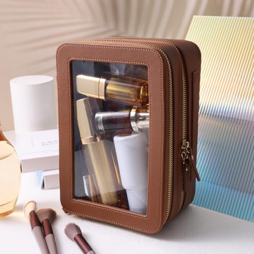 Travel Toiletry Bag with Dual Compartments - Brown, 9x6x4.2 Inches (Variation SHC-TL-2)