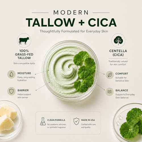 Beef Tallow Face Moisturizer with Centella Asiatica - Lightweight Natural Skin Care, 1.5 oz