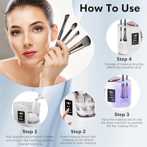 Makeup Brush Cleaner 3-in-1 Electric Makeup Brush Cleaner and Dryer Washing and Quick Drying, Fits All Sizes of Makeup Brushes and Sponges, Portable Beauty Care Tool Gift makeup tool