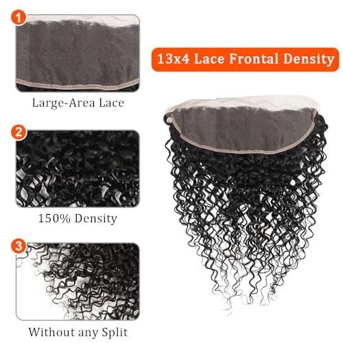 Deep Wave Lace Frontal Human Hair 14 Inch 150% Density 13x4 Pre Plucked Natural Color