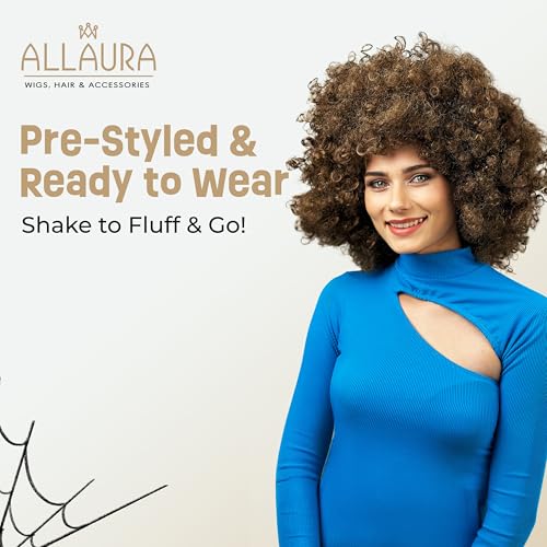 ALLAURA Women's Jumbo Afro Kinky Curly Brown Wig - Large Bouncy Natural Look, Variation 26 Brown
