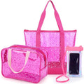 Pink Clear Stars Bag Set for Women - Beach Tote & Cosmetic Pouch Travel Accessories