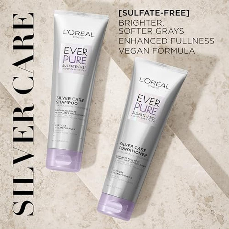 L'Oreal Paris EverPure Brightening and Nourishing Shampoo for Gray Hair,Sulfate-Free Vegan Formula with Peptides,8.5 Fl Oz,(Pack of 2)