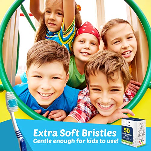 EcoFox Bulk Travel Toothbrush Set 50 Pack - Medium-Soft Large Head for Adults & Kids Variation 1 Count