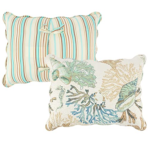 Greenland Home Atlantis Coastal Sea Coral Reversible Quilt Set - Jade, 3-Piece Full/Queen