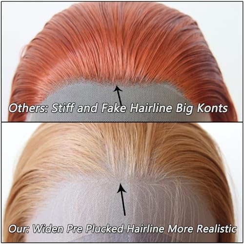 Zigzag Hair Strawberry Blonde Lace Front Synthetic Wig with Natural Hairline, Pre-Plucked & Heat Resistant - Long Straight Honey Brown Style