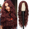 Wine Red Wavy Cosplay Wigs for Women 26 Inch Middle Part Synthetic Hair - NAYOO