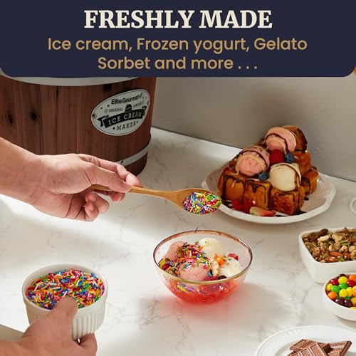 Elite Gourmet Walnut 6 Qt Old Fashioned Ice Cream Maker - Classic Design