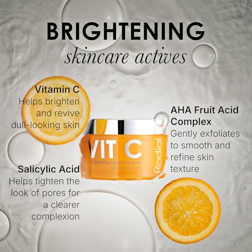 Vitamin C Brightening Cleansing Pads - 50 Count Exfoliating & Toning Facial Wipes