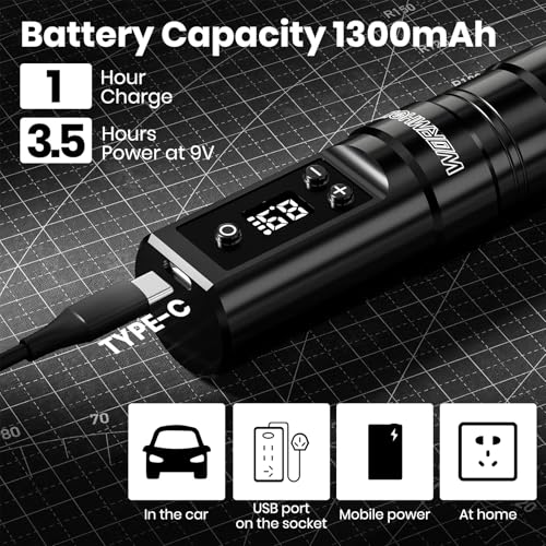 Wireless Tattoo Pen Kit for Beginners - Black - Complete Tattoo Supplies with Ink & Needles