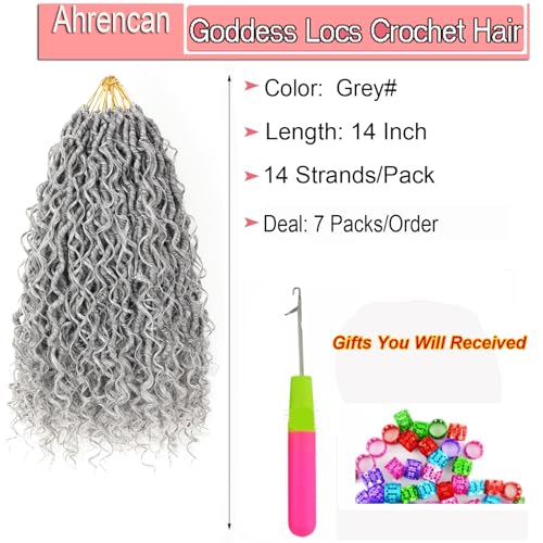 Ahrencan Grey Goddess Locs Crochet Hair 14 Inch 7 Pack for Black Women