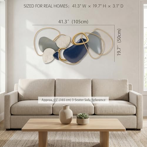 Axioglo 40 Inch Blue Gold 3D Metal Wall Decor - Small Abstract Wall Art