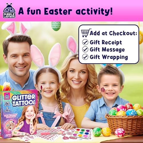 PURPLE LADYBUG 175-Piece Temporary Glitter Tattoos Kit for Kids & Teens - Easter Valentines Gifts for 6 7 8 9 10-12 Year Old Girl Birthday, Craft for Girls 8-12, Ideal Easter Basket Essential