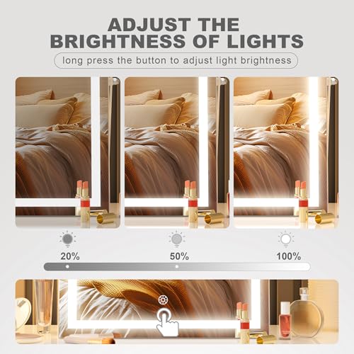 Hasipu Vanity Mirror with Lights, 17.7" x13.8¡± - 10X Magnification, Smart Touch 3 Color Modes, Brightness Control & 360¡Æ Rotation