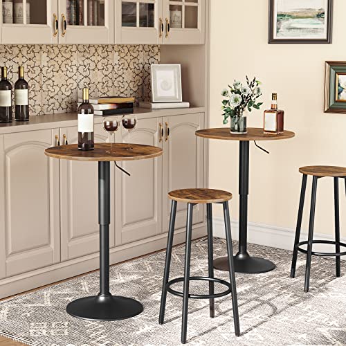 HOOBRO Rustic Brown Height-Adjustable Round Pub Table 27-35.4 Inches Modern Style