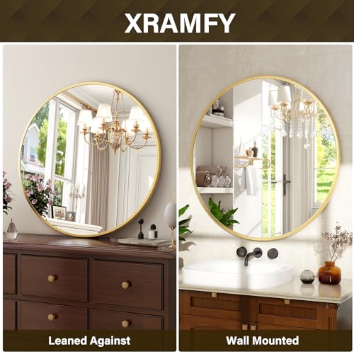 30 Inch Round Gold Mirror - Modern Circular Wall Mirror for Bathroom & Entryway - Variation: Round-Gold / 30"L x 30"W