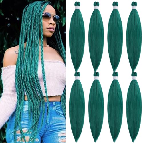 Pre Stretched Green Teal Knotless Braiding Hair 26 Inch - 8 Pack
