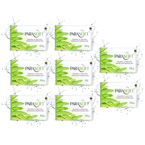 Parasoft Glycerine, Aloe Vera & Vitamin E Translucent Bathing Bar - 100g / 3.53 oz (Pack of 8) | Gentle & Refreshing Daily Cleansing Soap for Soft, Nourished Skin