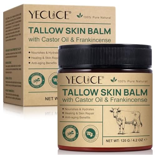 Tallow Skin Balm with Castor Oil & Frankincense, Moisturizing Balm for Face & Body, Helps Support Skin Moisture Barrier