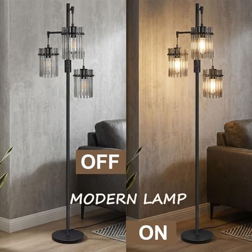 66 Inch Tall Black Dimmable Farmhouse Floor Lamp with Crystal Accents