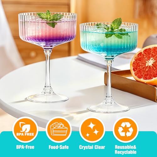 100 Pcs Disposable Plastic Martini Glasses 10oz Ribbed Shatterproof Set - AstrivixDD