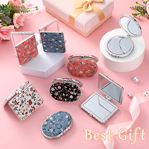 Blulu Silver Edge 24-Piece Compact Mirrors Set - Floral Pocket & Travel Makeup Mirrors for Women