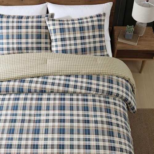 Queen Size Reversible Cotton Comforter Set with Matching Shams - Port Gamble Indigo