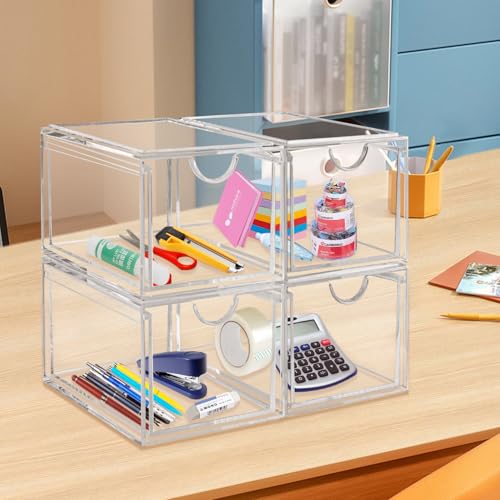 2 Pack Clear Stackable Storage Drawers for Bathroom Kitchen Vanity Organization