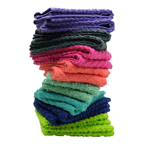 ZUPERIA 24 Pack Multicolor Zigzag Washcloths - 12x12 Inches Soft & Absorbent for Face, Gym, Spa & Home Use
