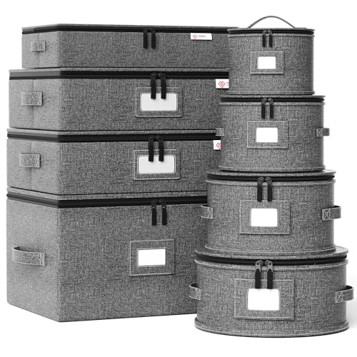 8-Piece China Storage Container Set with Hard Shell & Felt Dividers for Dinnerware