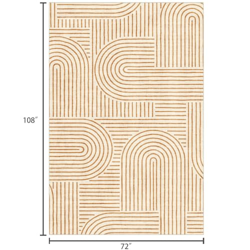 Dark Orange 6x9 Area Rug for Living Room - Washable Abstract Floor Decor