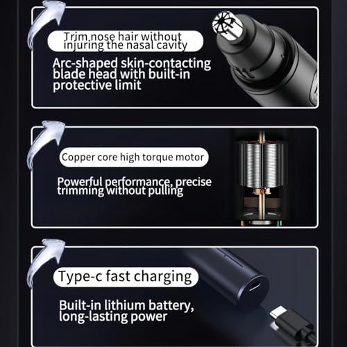 Ear and Nose Hair Trimmer for Men Women with Detachable Head, Professional Painless USB Rechargeable Nose Hair Trimmer, Powerful Motor and Washable Blades, Lightweight Black (Black Single-Piece)
