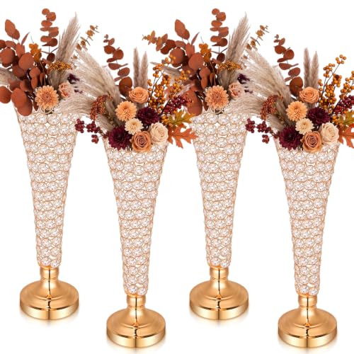 20 Inch Gold Crystal Vase Set – Tall Flower Centerpieces for Weddings & Events