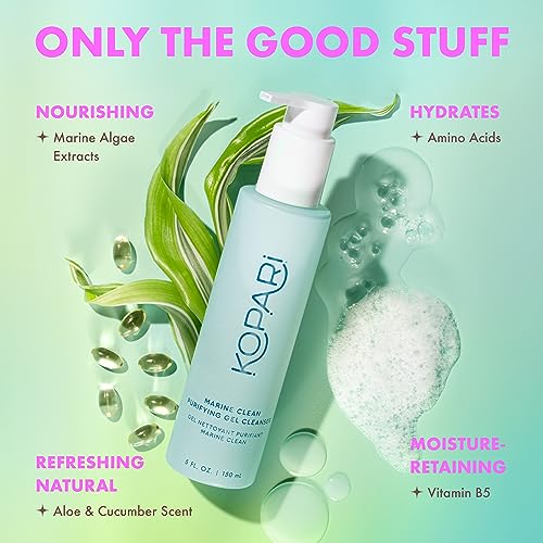 Kopari Marine Clean Purifying Gel Cleanser 5.1 oz - Gel-to-Foam, Gentle & Nourishing, No Color