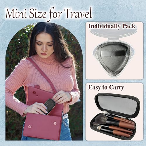 Black Travel Makeup Brush Set with Case - 10 Pcs Mini Brushes for Face & Eyes