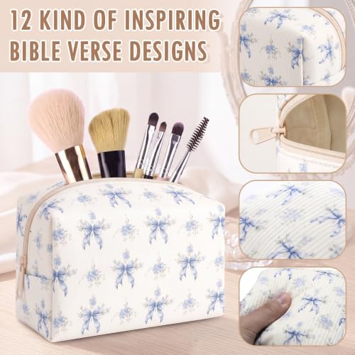 Kacctyen 12 Pack Vintage Blue Floral Bow Makeup Bags 8.3 x 3.7 x 3.5 Inches Classic