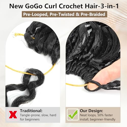 Pre-Looped Crochet Hair 14 Inch Boho Box Braids - #1B/30/27, 8 Pack